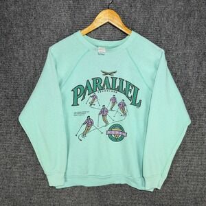 Vintage 80s Tultex Aspen Ski Sweatshirt Mint Green Parallel Technique USA Made